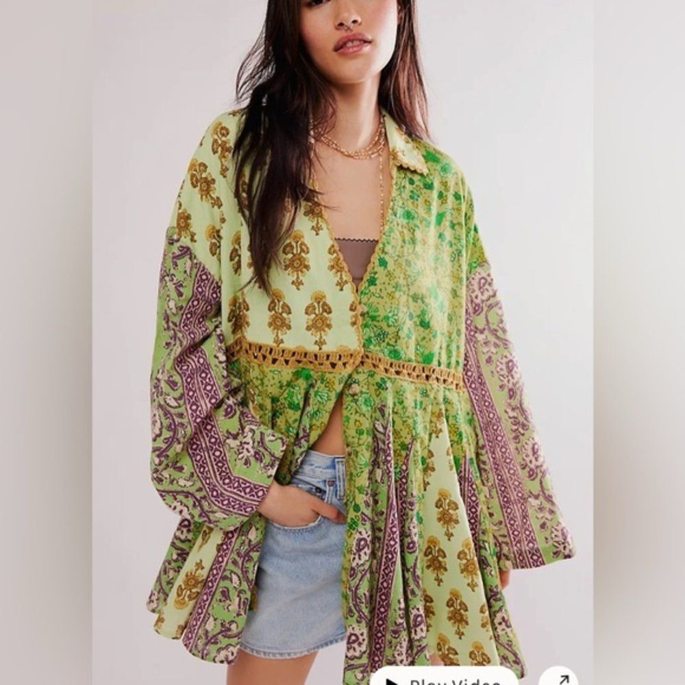 Free People Hazy Baby patchwork Printed‎ Mini Dress Size Small